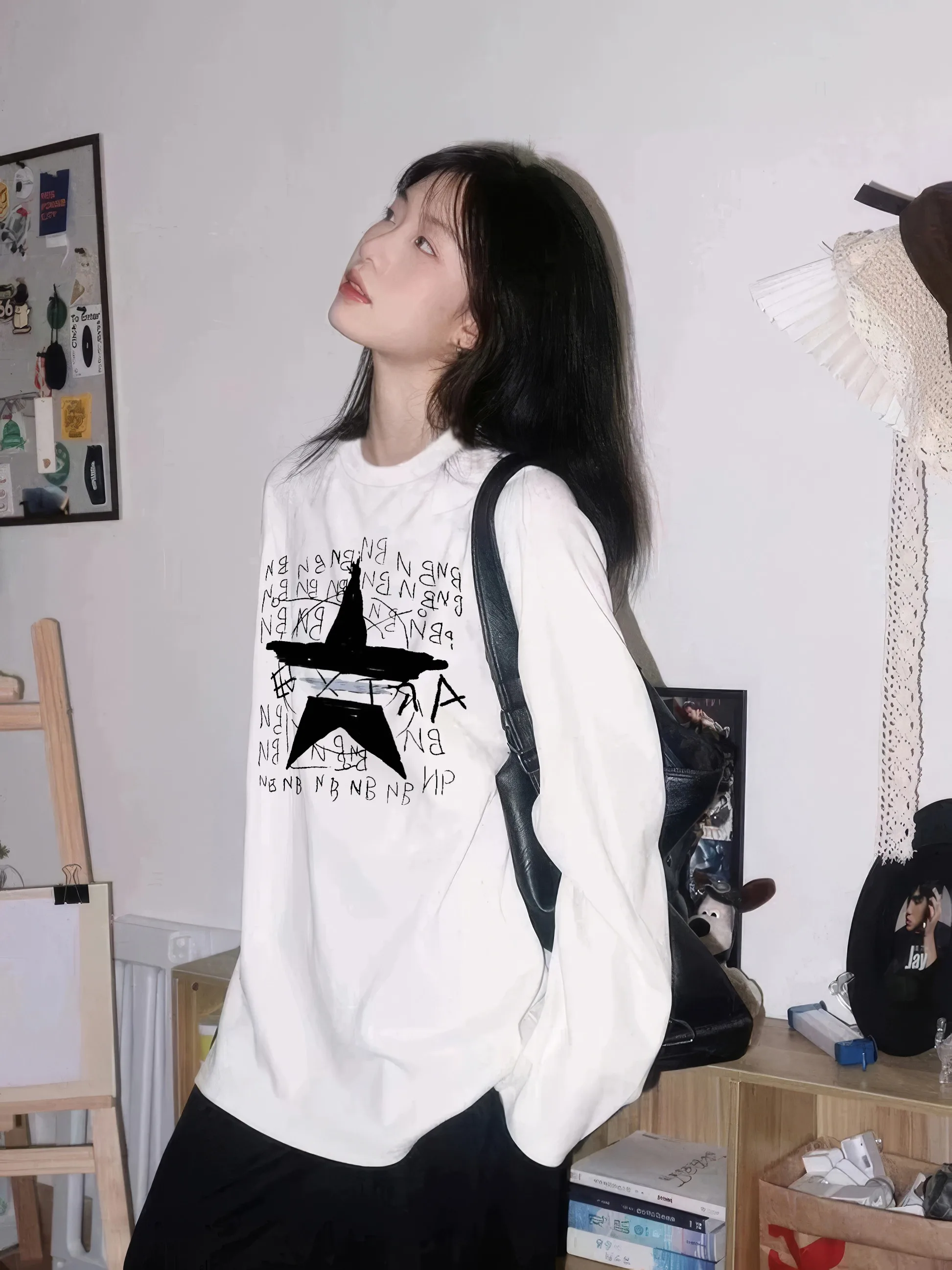 100% Cotton Long sleeved T-shirt Women Autumn 2025 New American style Letter Print T-shirt Loose Casual Y2k Top Female clothing - Image 5