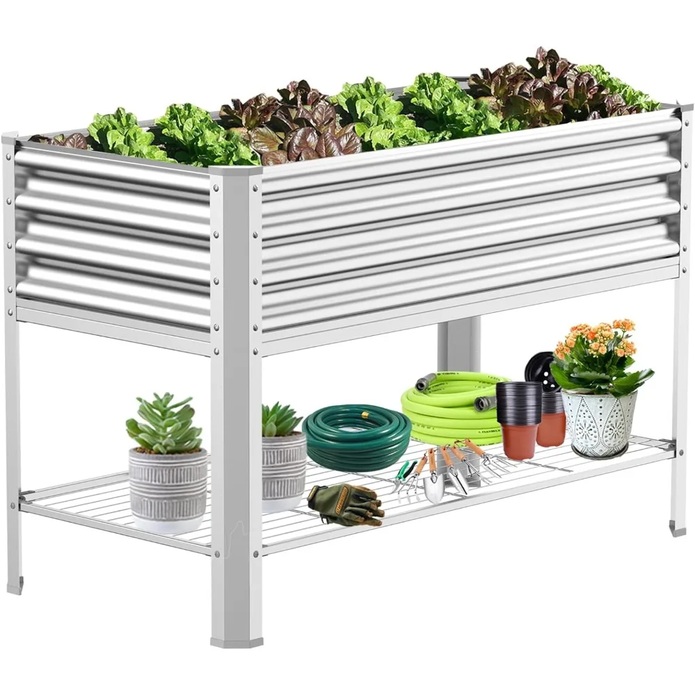 

Raised Garden Bed with Legs, Galvanized Raised Planter Box with Storage Shelf and Drainage Holes, 48×24×32 Inch Large Metal