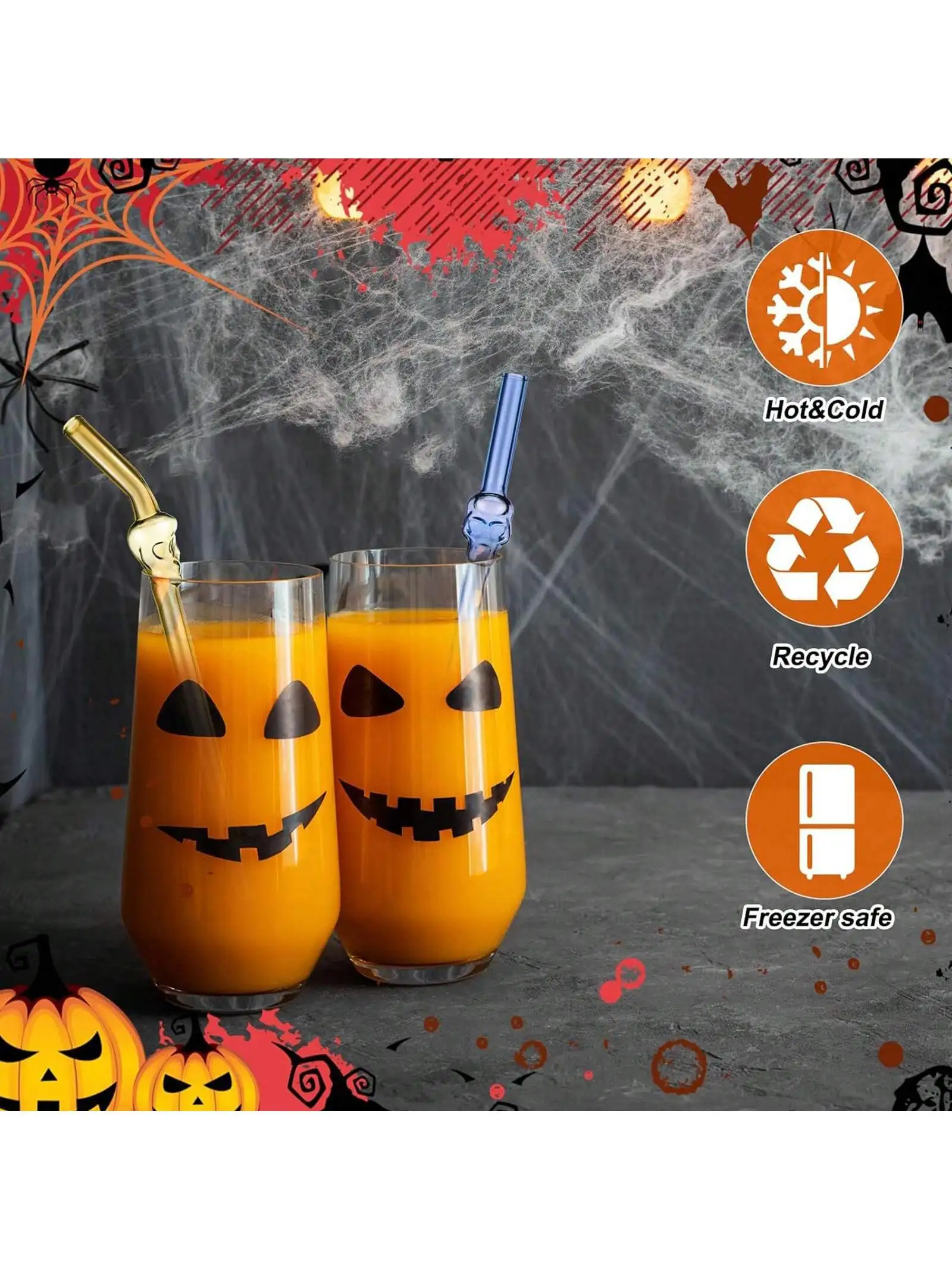 5/7Pcs 1set Skull Glass Straw Reusable Glass Straws Shatter Resistant ，Multicolor Clear High Borosilicate Glass Straws
