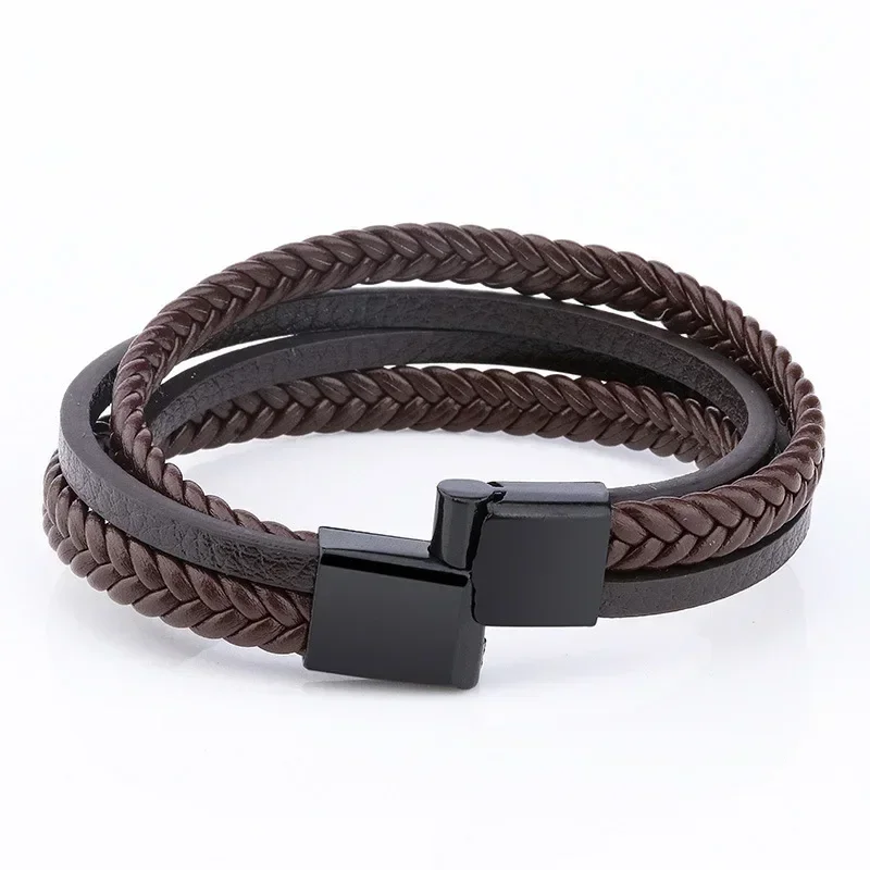 Charmsmic Multilayer Mens Leather Bracelets Handmade Rope Vintage Armband DIY Magnetic Clasp Fashion Jewelry 2024