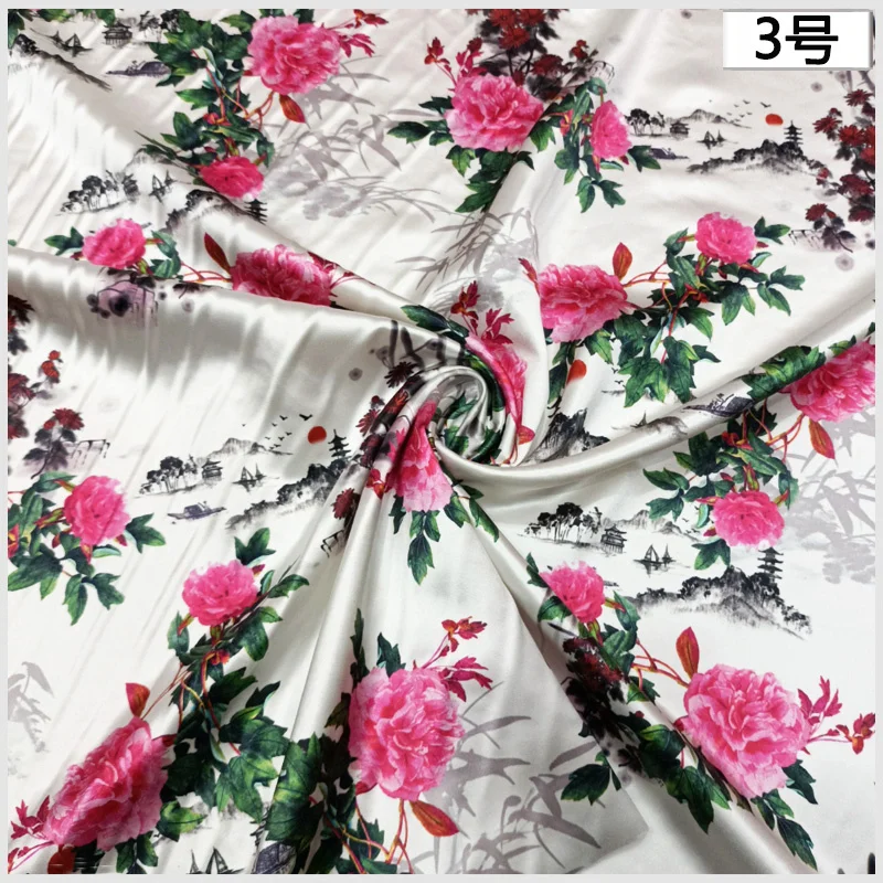 100% Mulberry Silk Light Luxury Elegant Floral Pattern Div Digital Inkjet Printing Heavyweight 40mmi Free Satin Fabric Cheongsam