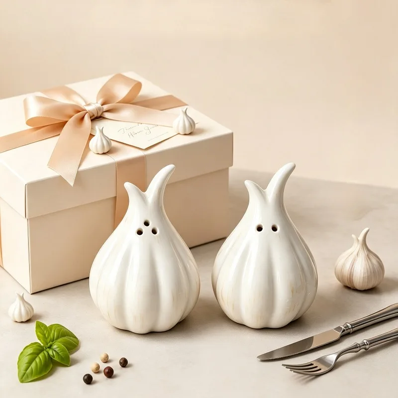 Japanese Garlic-shaped Ceramic Salt Pepper Bottle Set Spices Cumin Seasoning Jars 1 Pair Kitchen Condiment Storage Ornaments
