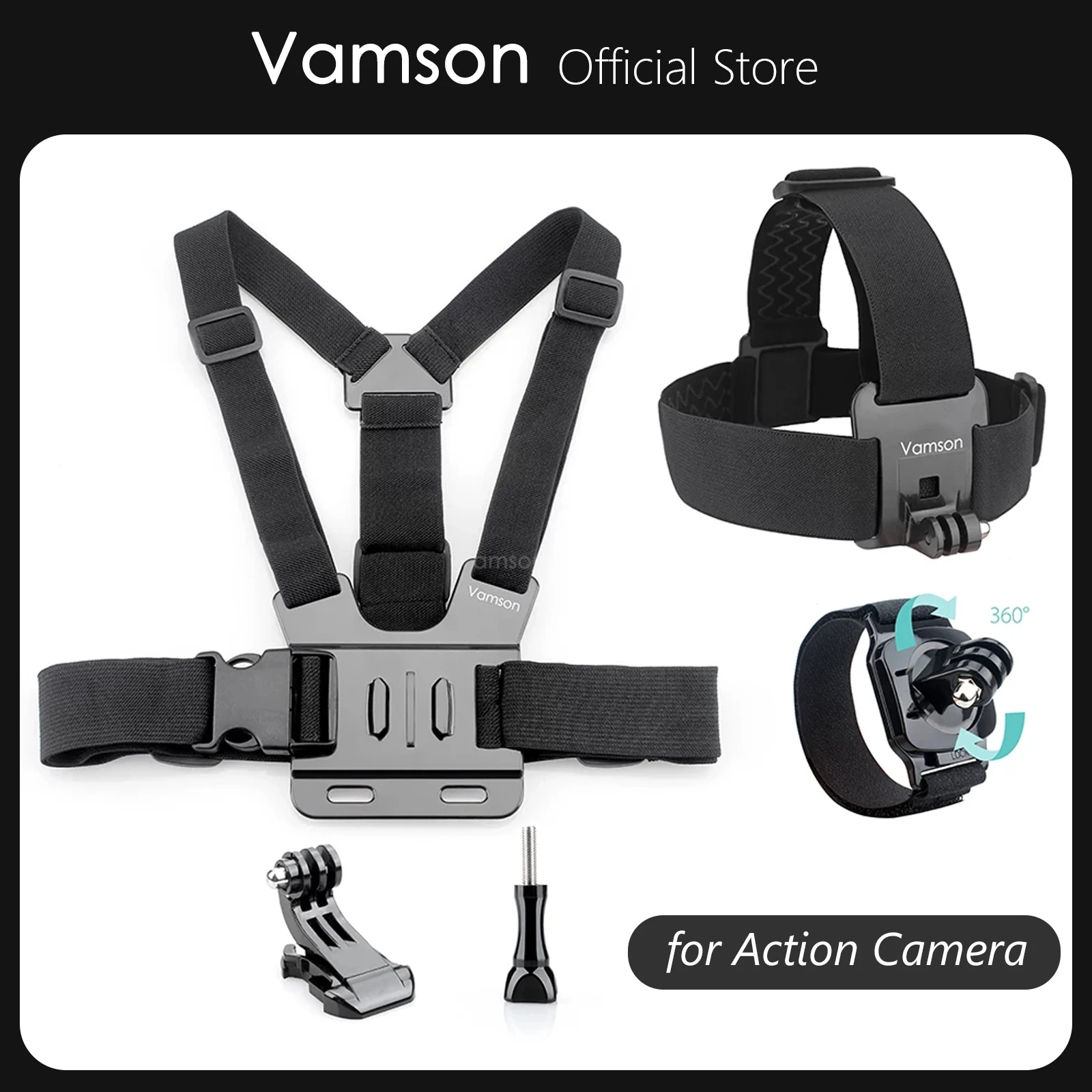 Vamson for Yi Lite Accessories Chest Head Strap Belt Head Strap Mount Screw Wrist Strap for Gopro Hero 12 11 10 9 8 7 DJI SJCAM