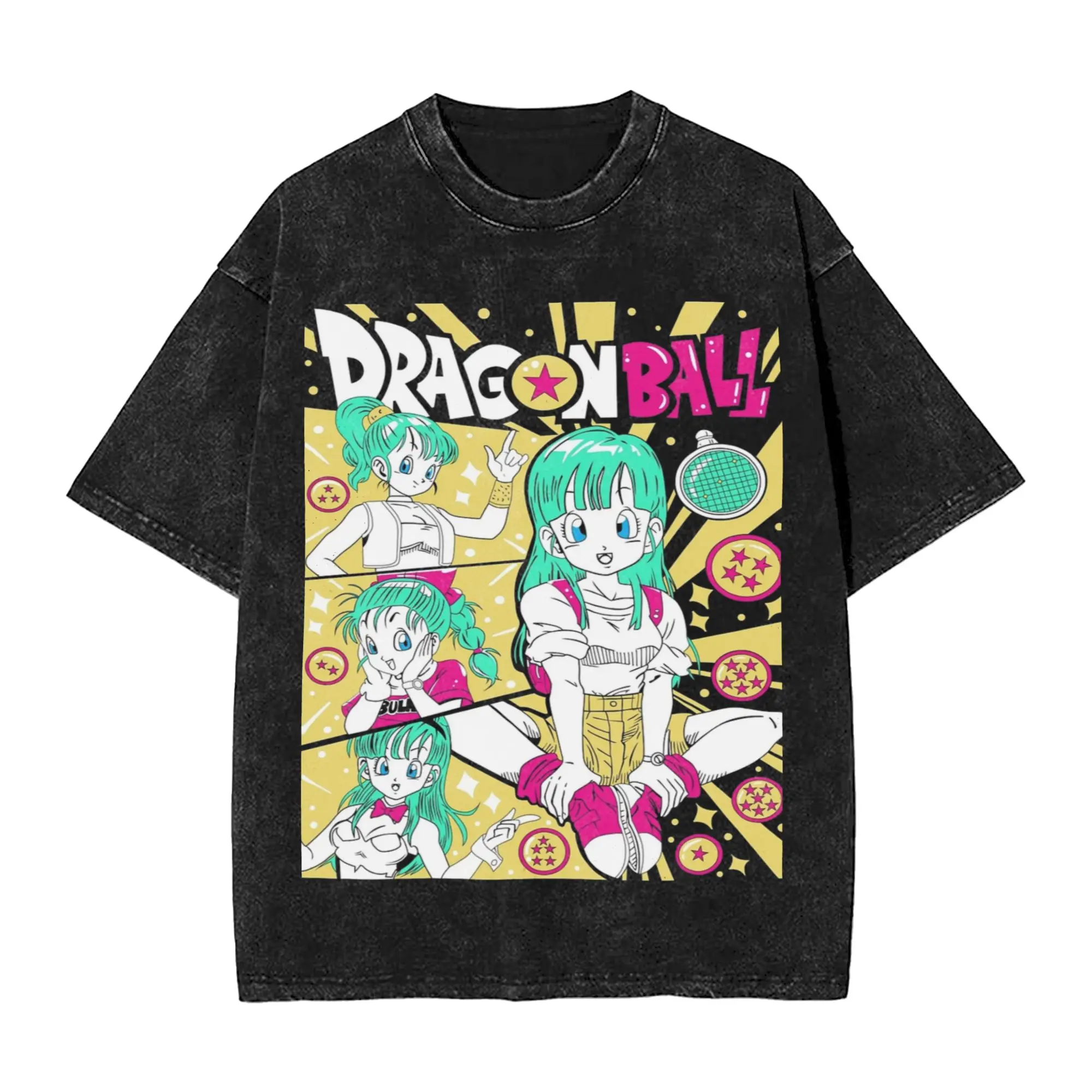 Washed T Shirt D-Dragon Ball Z Bulma Hip Hop Novelty T-Shirt Oversize  Streetwear 100% Cotton Summer Tops Tees Men Women