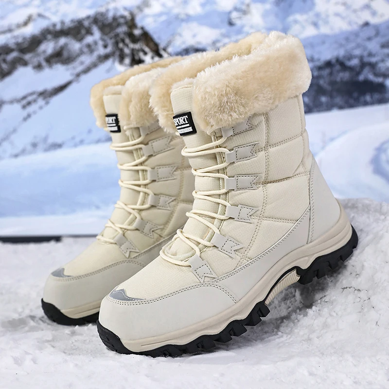 Winter-Barfußstiefel für Damen, Winter-Schneestiefel für Damen, Plüsch-Warme Knöchelschuhe, Rutschfeste Outdoor-Wasserdichte Wanderschuhe in Übergrößen – Detail 9