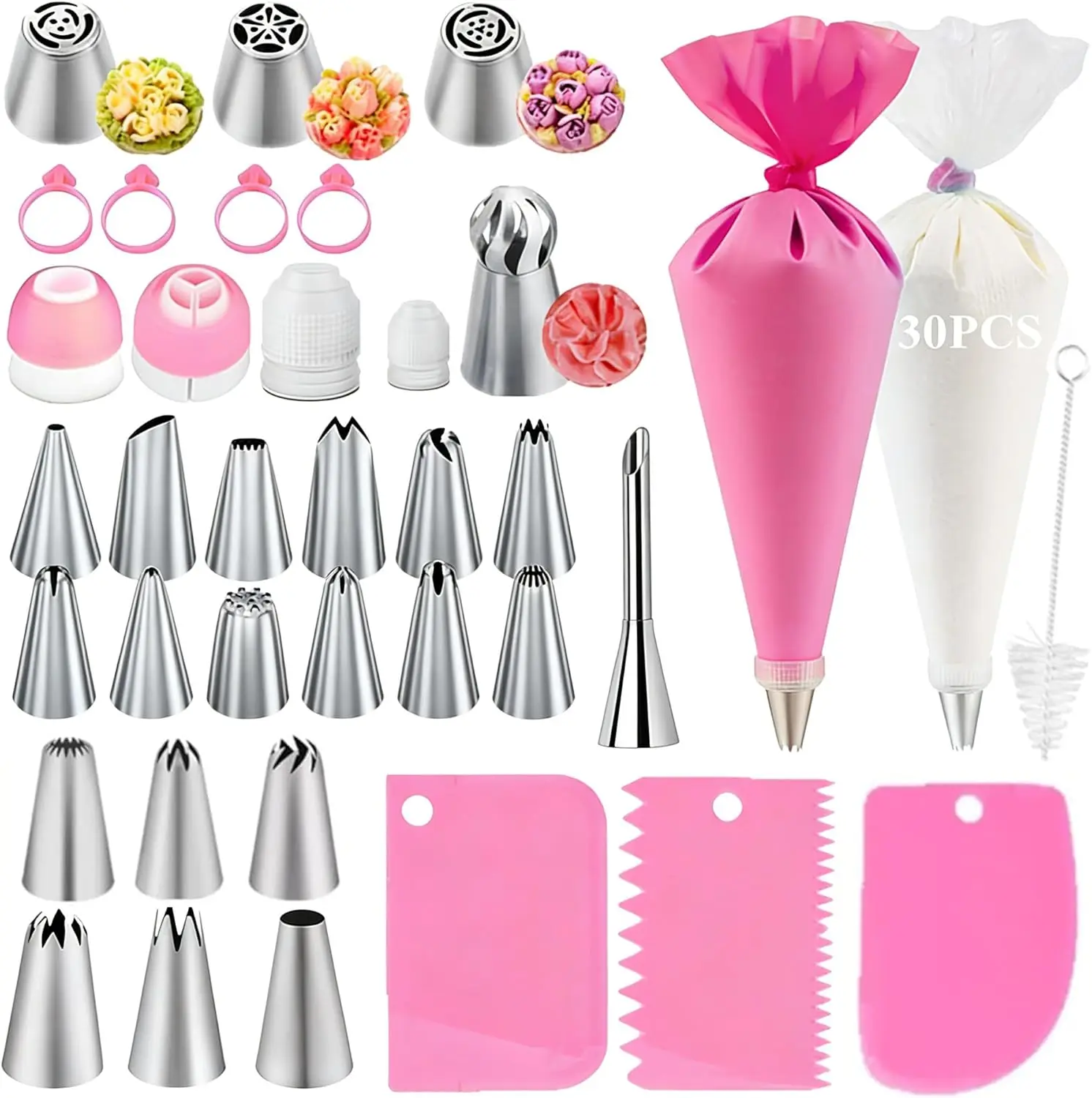 Kit de Decoración de Pasteles de 66 Piezas, Boquillas de Acero Inoxidable y Bolsas de Repostería Reutilizables para Hornear en Casa
