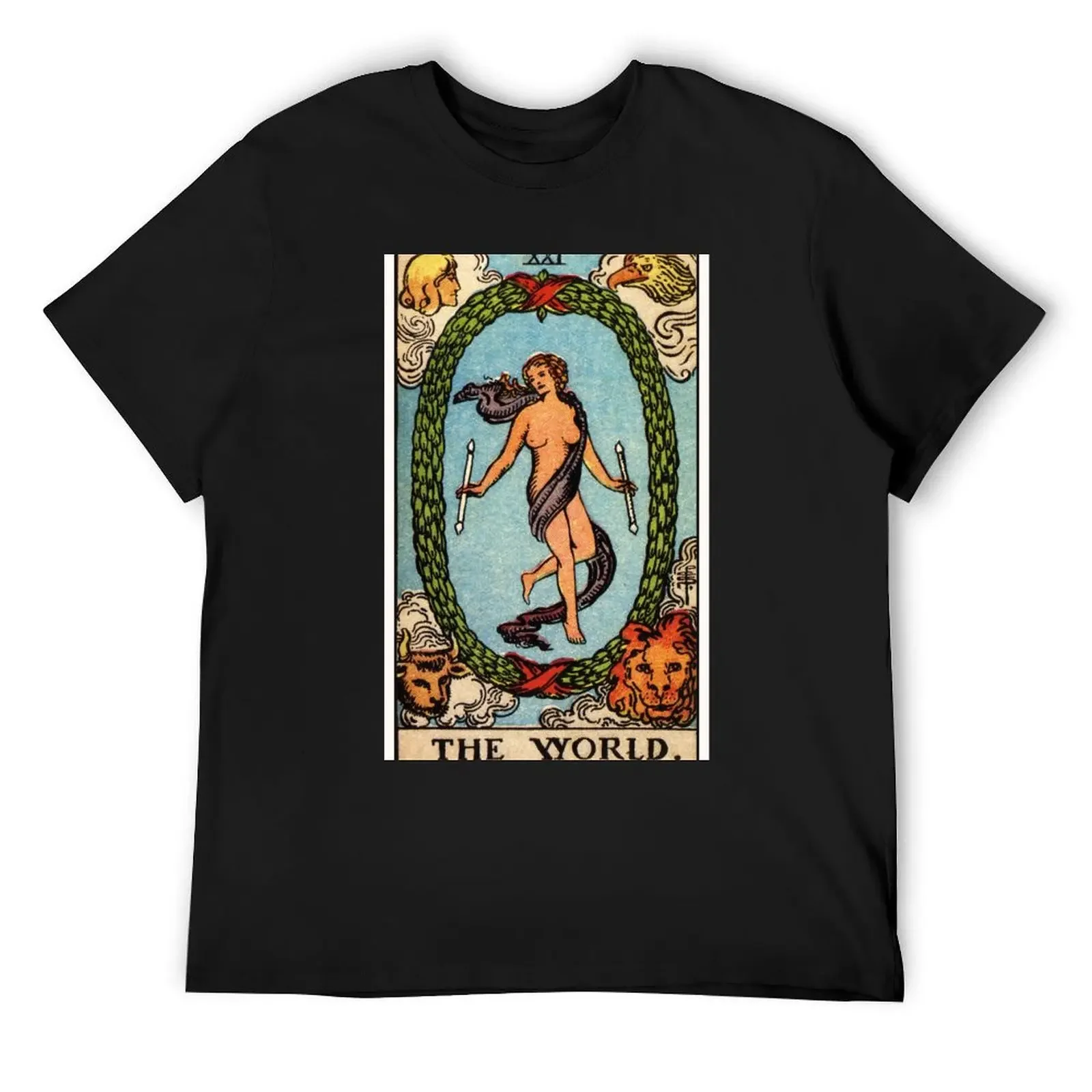 

XXI. The World Tarot Card T-Shirt quick-drying animal prinfor boys T-shirts oversize mens designer clothes