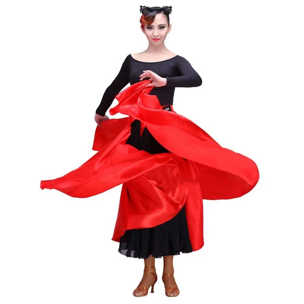 Gonna scialle di flamenco spagnolo liscio Poliestere Grande altalena Gonna altalena grande Abito di carnevale Ballo da sala Paso Doble Abito da ballo