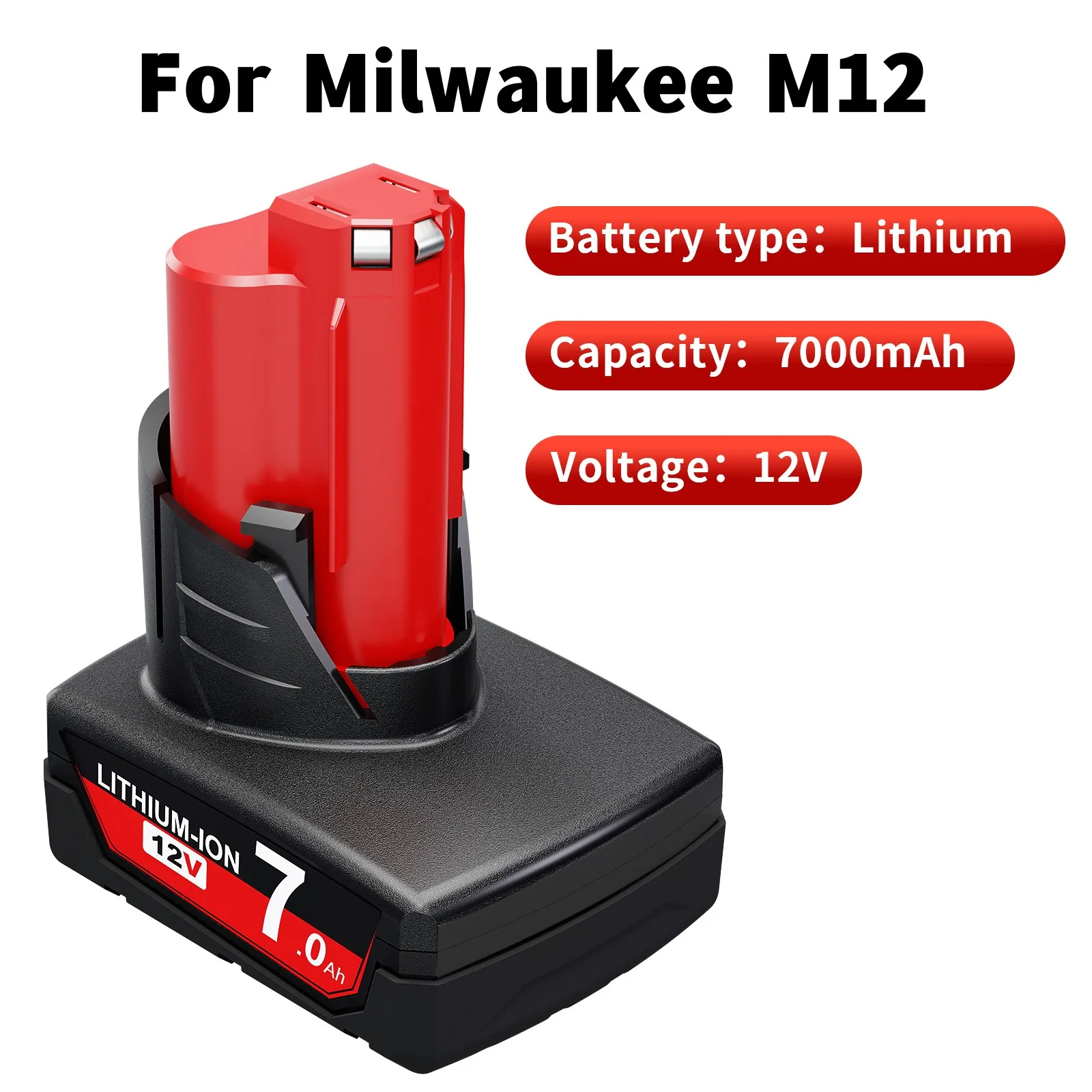 

For Milwaukee M12 12V Battery 7000mAh Li-ion Replacement XC 48-11-2410 48-11-2420 48-11-2411 Power Tools Rechargeable Batter