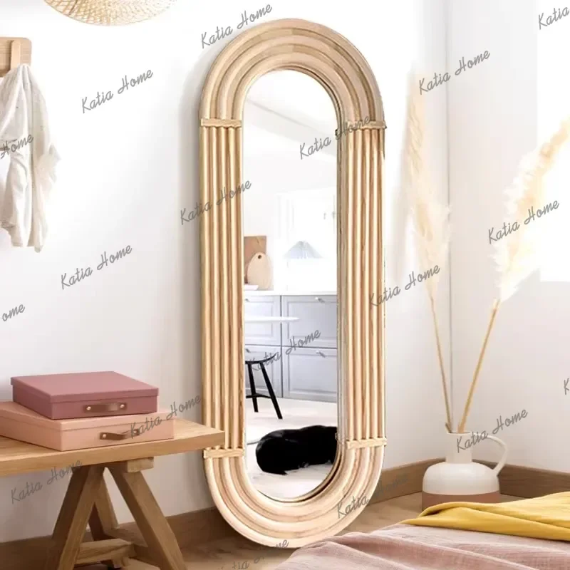 PG Wooden Frame Wall-Mounted Type Clothing Store Fitting Mirror Simple Style home Living Room Customized High-Definition Mirrors