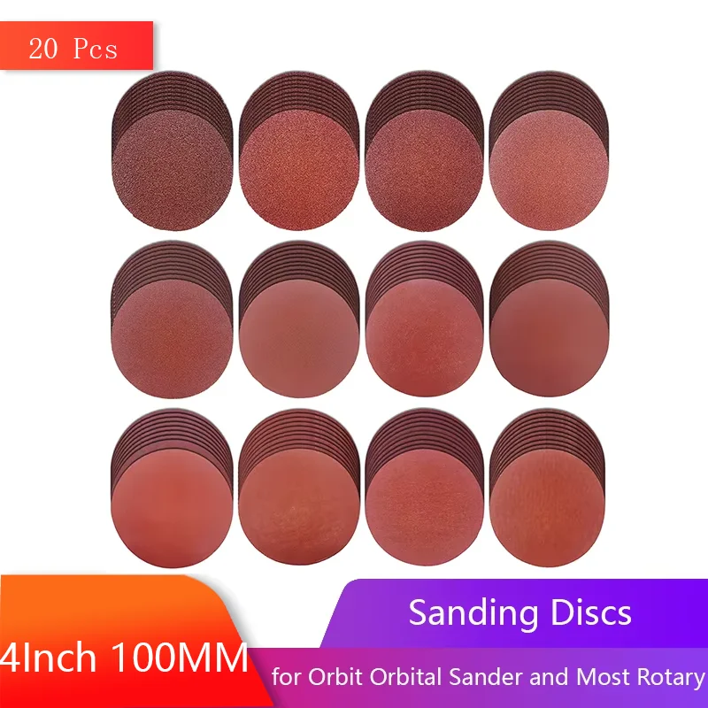 4Inch 100MM Sanding Discs 20Pcs Hook and Loop Sandpaper for Surface Grinding Fine Polishing Deburring Rust Removal Paint Removal