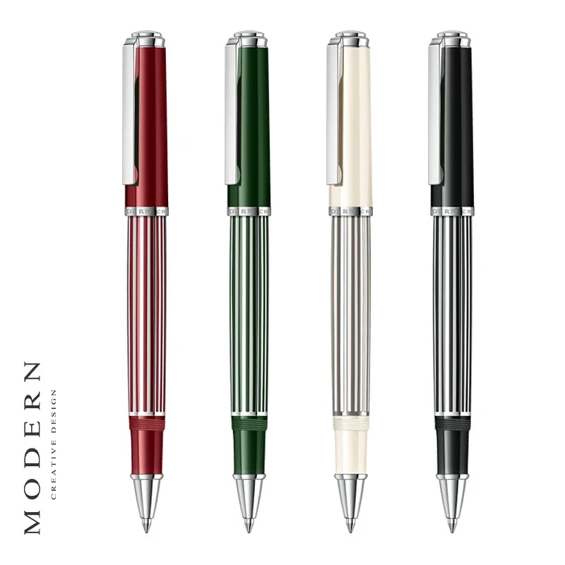 New Luxury Modern M6100 Fountain Pen Streamlined Stripes Roller Ball Metal Rollerball Gel Pen Office Business Writing Gift Box