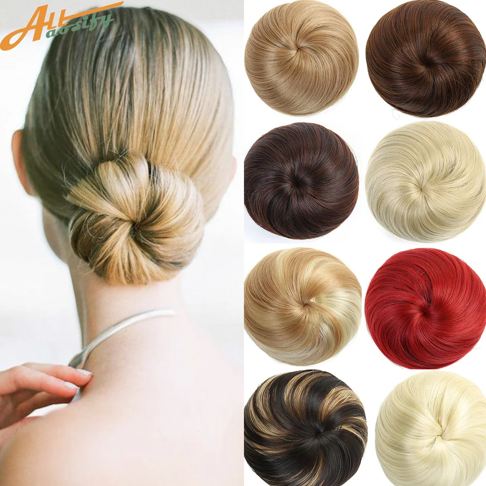 Allaosify Rambut Bun Sintetis Chignon Donat Rol Rambut Potongan 10 Warna Tersedia Suhu Tinggi Serat Rambut Bun Penutup untuk Wanita