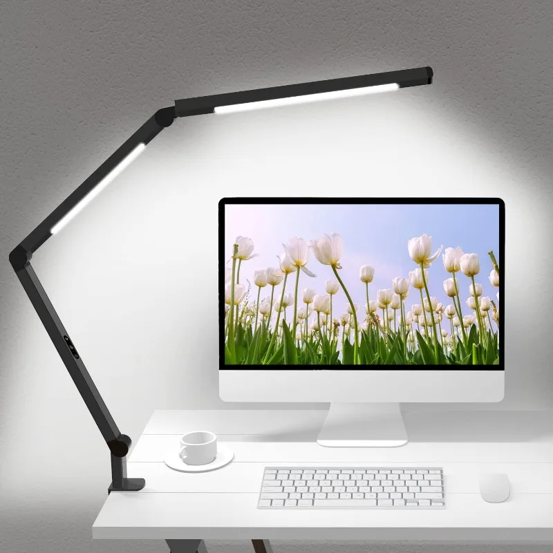 

LED Desk Lamp with Clamp, Architect Desk Lamp with Dual Light and Adjustable Swing Arm, Clip-on Eye-Care 4 CCT Modes & 5 Brightn
