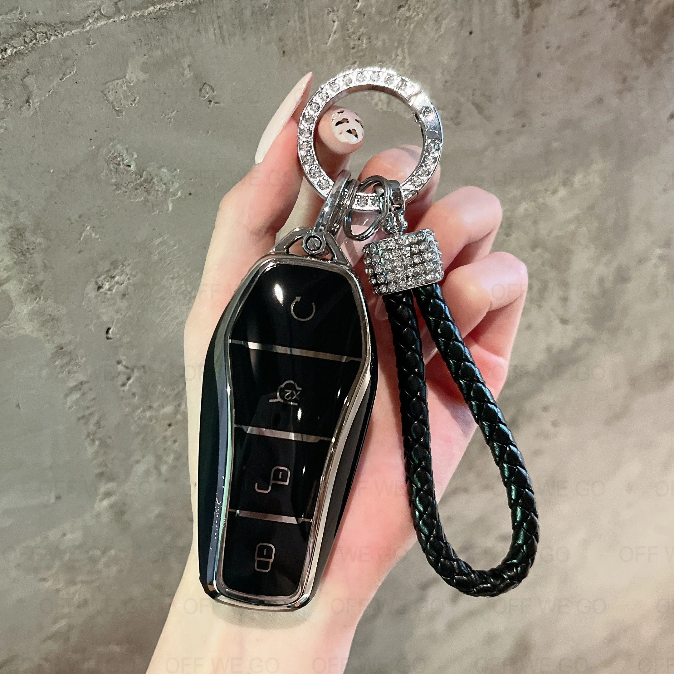 Autoschlüssel-Hülle Passend für BYD Han Ev Tang Dm, 4-Tasten Leder-Schlüsselhülle Smart Key-Gehäuse mit Schlüsselanhänger – Detail 6