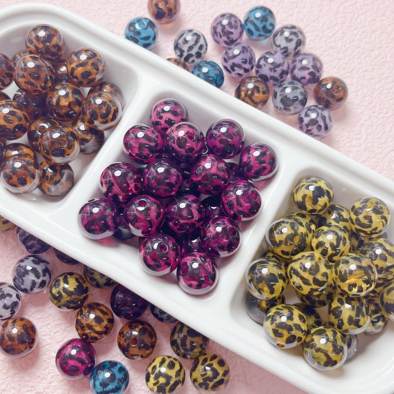10 Stück 16 mm Acrylperlen mit Leopardenmuster, glänzend, personalisierbar, Abstandsperlen für DIY-Armband, Telefonkette, Schlüsselanhänger, Zubehör