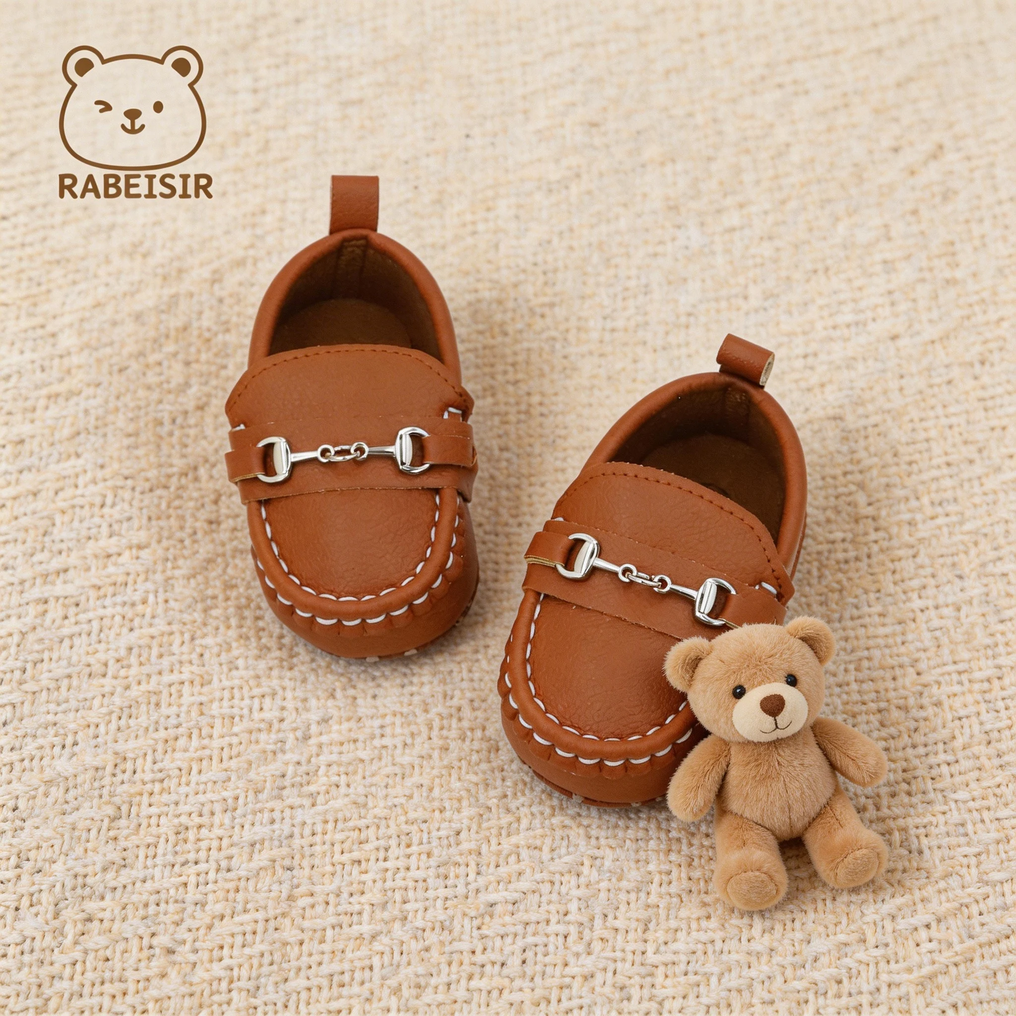 RABEISIR Baby Leather Loafers Metal Buckle Infant Shoes Soft Sole First Walkers Toddler Classic Slip On Moccasins