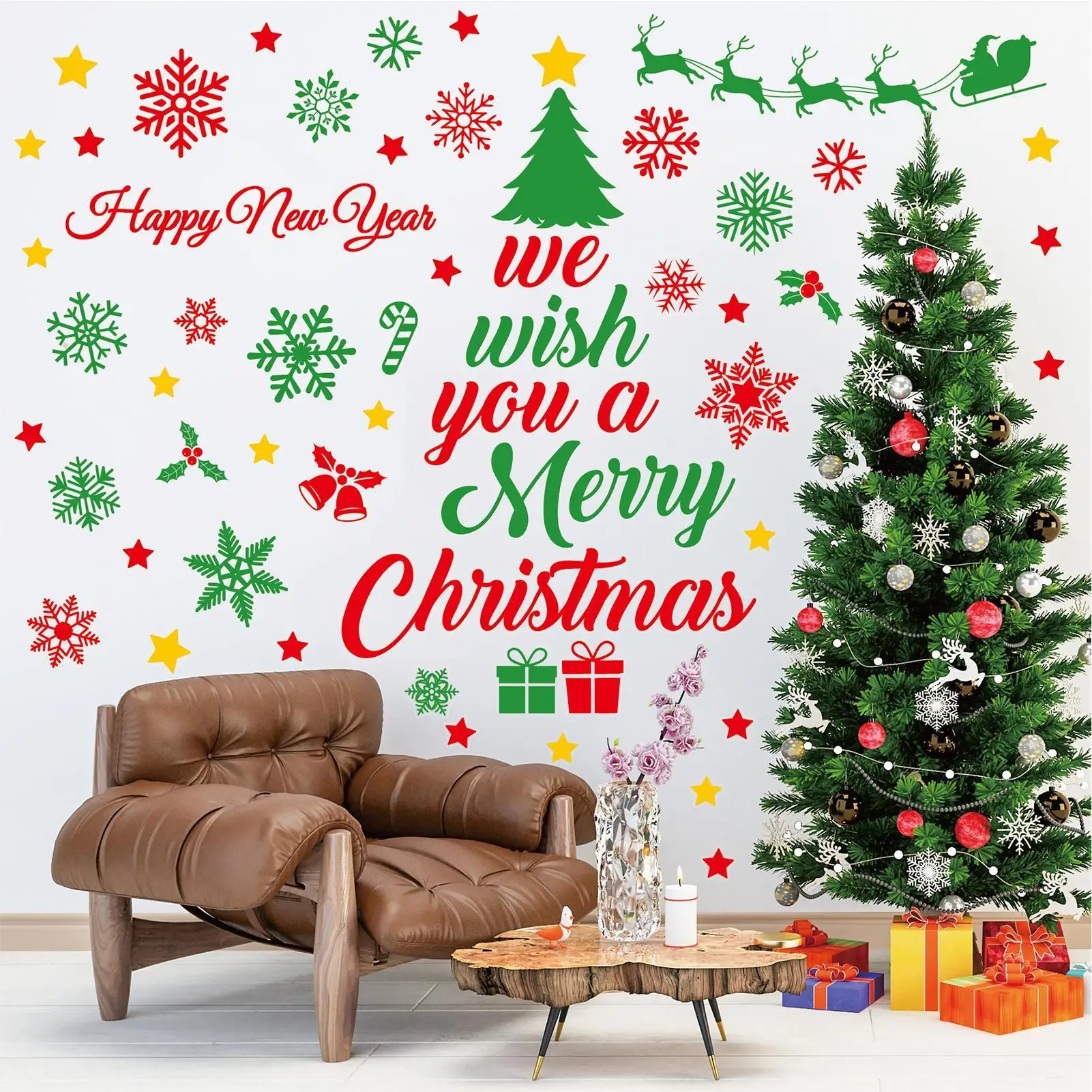 Christmas Decals 3 Pieces Decals Snowflake Stockings Cute Window Stickers Christmas Wall Decorations For Bedroom Living Room