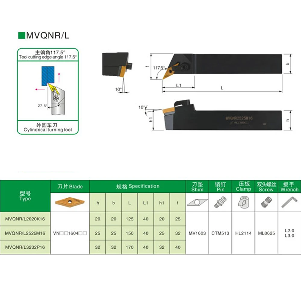 MVQNR1616K16 MVQNR2020K16 MVQNR2525M16 External Turning Tool Holder Metal Lathe Boring Bar Cutting Accessories CNC Lathe