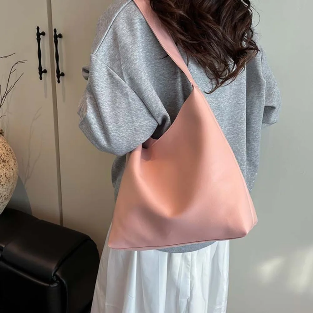 

Classic Elegant Soft PU Tote Bag Large Capacity Anti-Splash Water Solid Color Handbag Brown White French Underarm Bag School