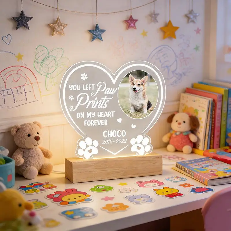 Custom Pet Photo Night Light Personalized Text Design Warm Creative Lamp Gift Home Bedroom Decorative Lighting Ornament
