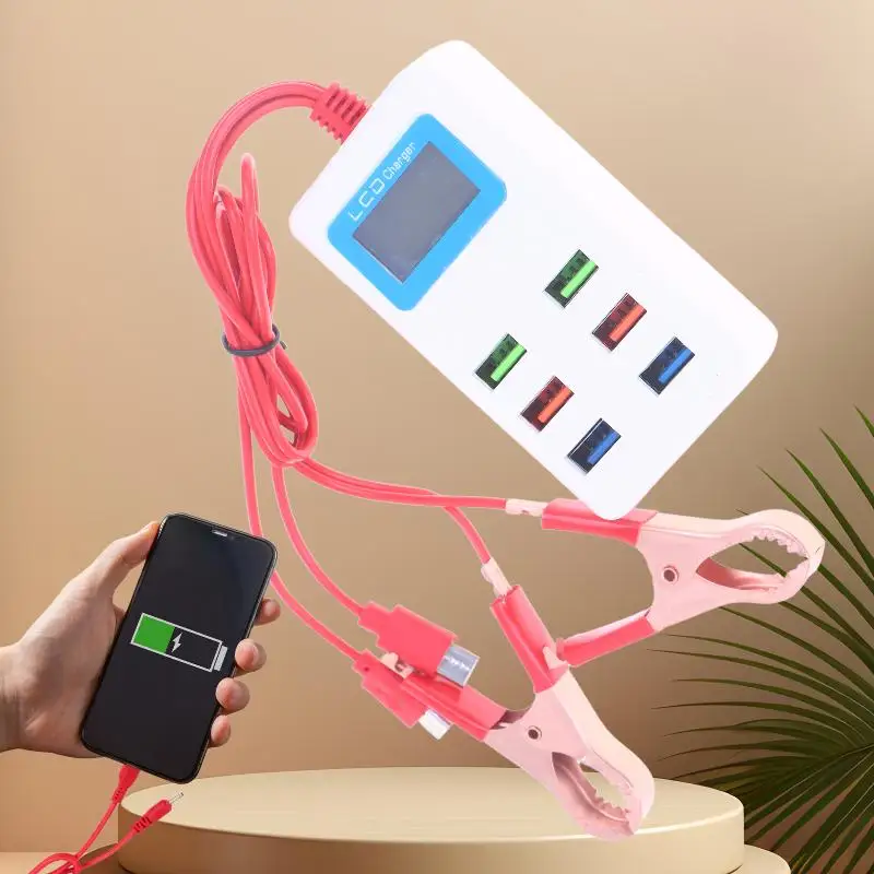 Universal 6USB Charger With LCD Clip 12-24V Multifunctional Clamp For Mobile Phone Quick Charge DIY Car Accessory