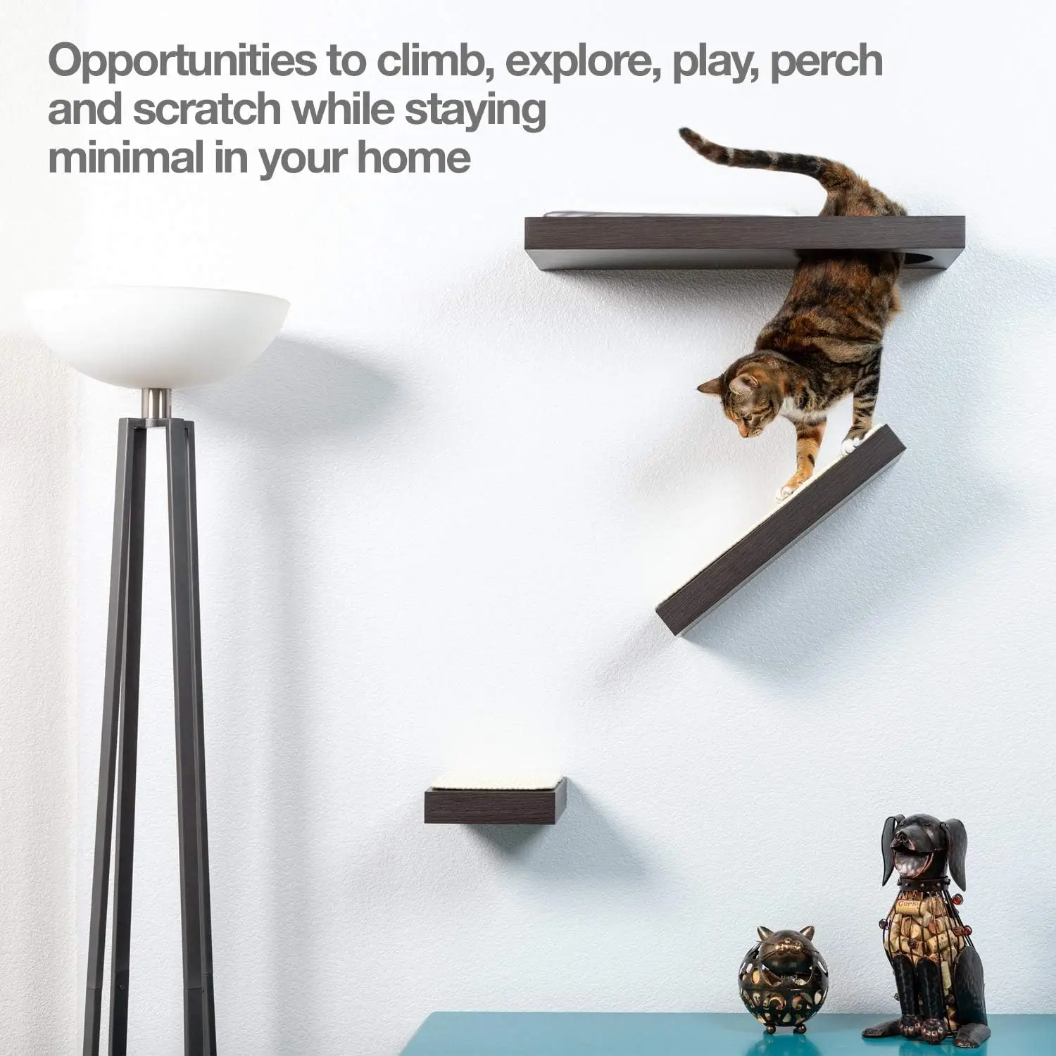 

Cat Activity Wall Shelves (Available as a 3-Piece Set or Individual Shelf.) Sisal Surfaces for Cat Scratching & Plush to Lounge