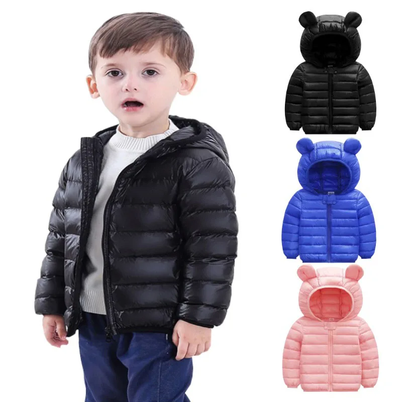 Children Boys Hooded Lightweight Down Jackets Girls Baby Cute Ears Coats Autumn Winter Warm Zipper Outerwear Kid Casual Clothing