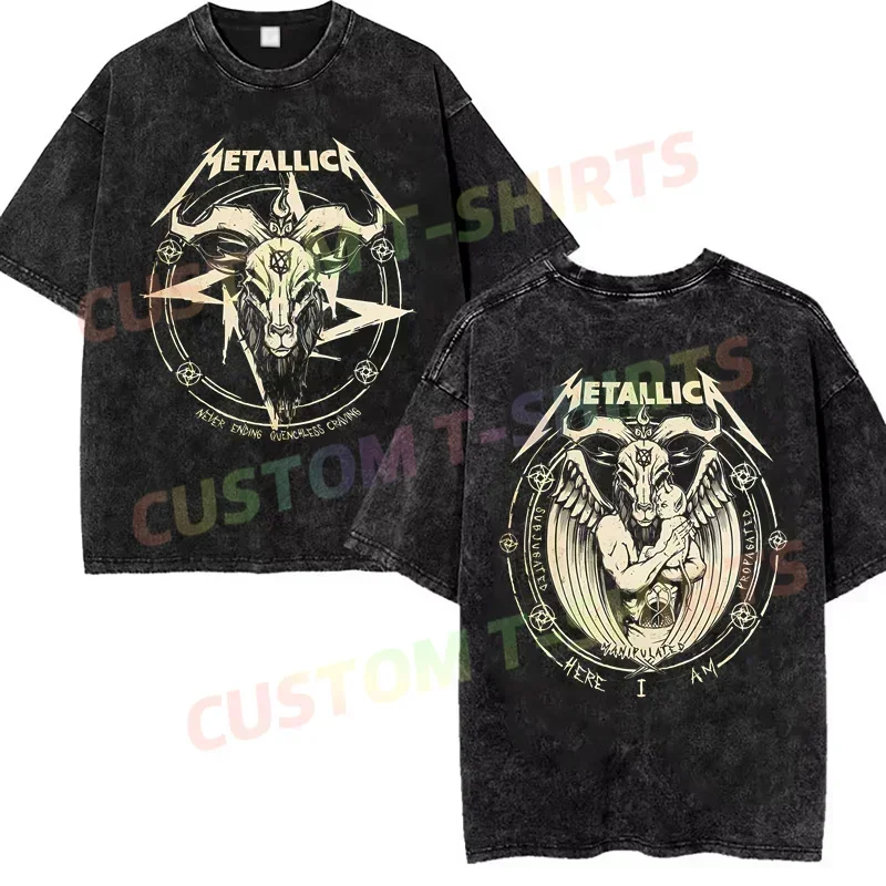 

Summer Vintage Cotton Washed Darkness Son T-Shirt Black By Metallicat Loose T Shirts Men Y2K Hip Hop Top Tee