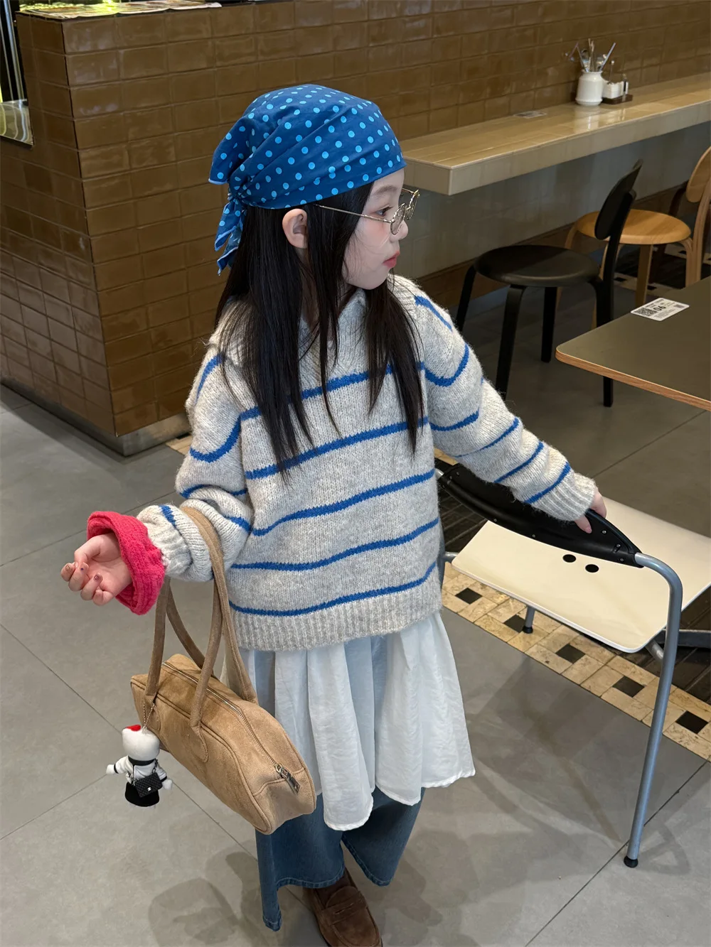 

Children's Clothing Girls' Sweater 2025 Autumn New Korean Striped Children's Sweet Knitted Top