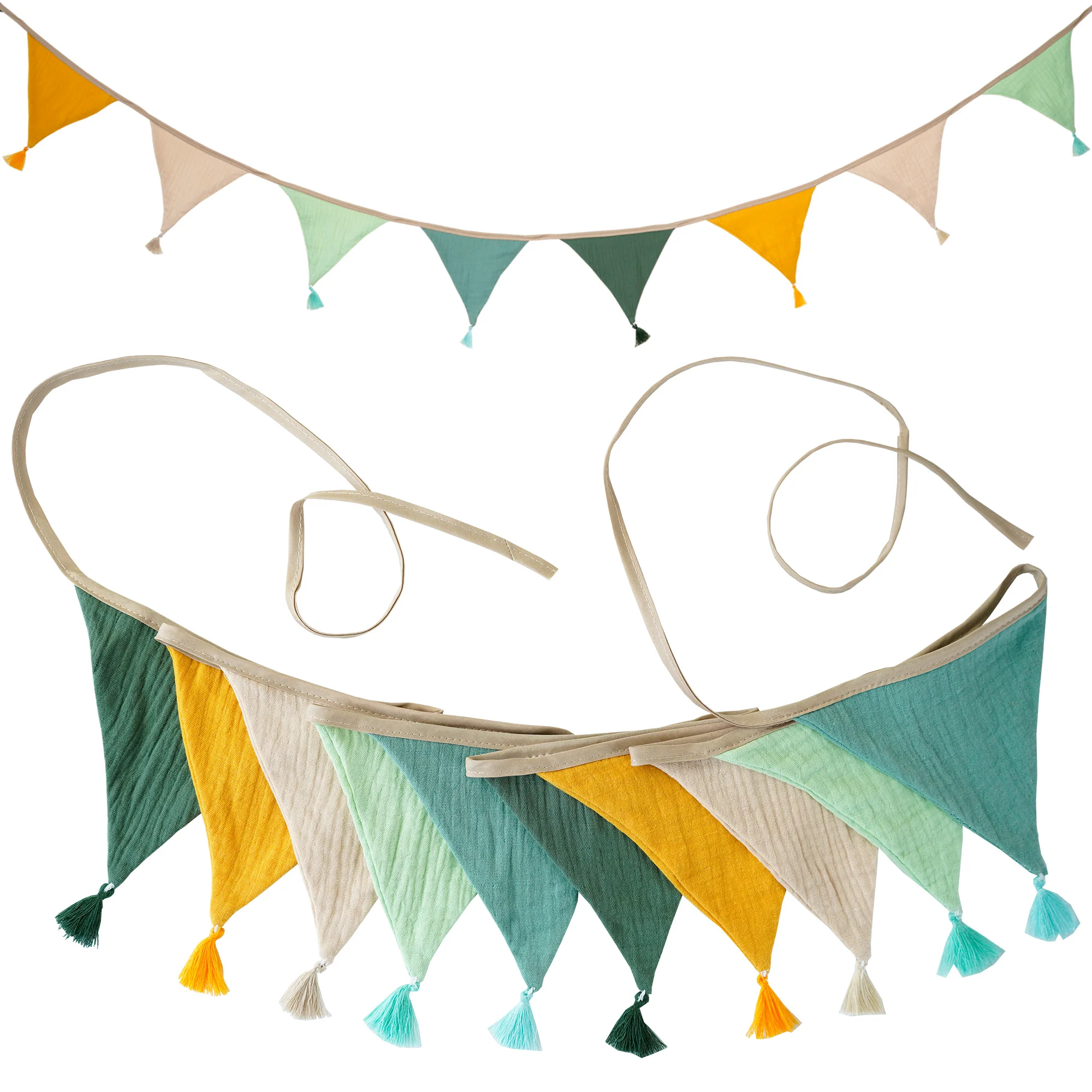 2,6 m/8,5 ft Kindergarten Süßigkeiten Stoff Wimpelkette 10 Dreieck Wimpel Flaggen mit Quasten Party Dekor Banner Baby Dusche Karneval Girlande – Detail 11