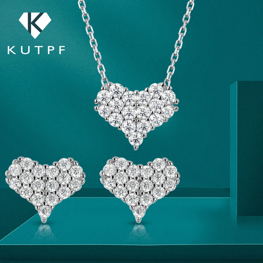 Heart Shape All Moissanite Jewelry Sets for Women D Color VVS1 Lab Diamond Pendant Necklace Stud Earrings 925 Sterling Silver