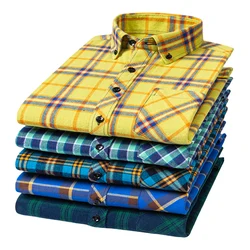 Autumn Winter Thick Flannel Shirt Plaid Shirts Standard-Fit for Men Long Sleeve Pure Cotton Patch Pocket Design Young