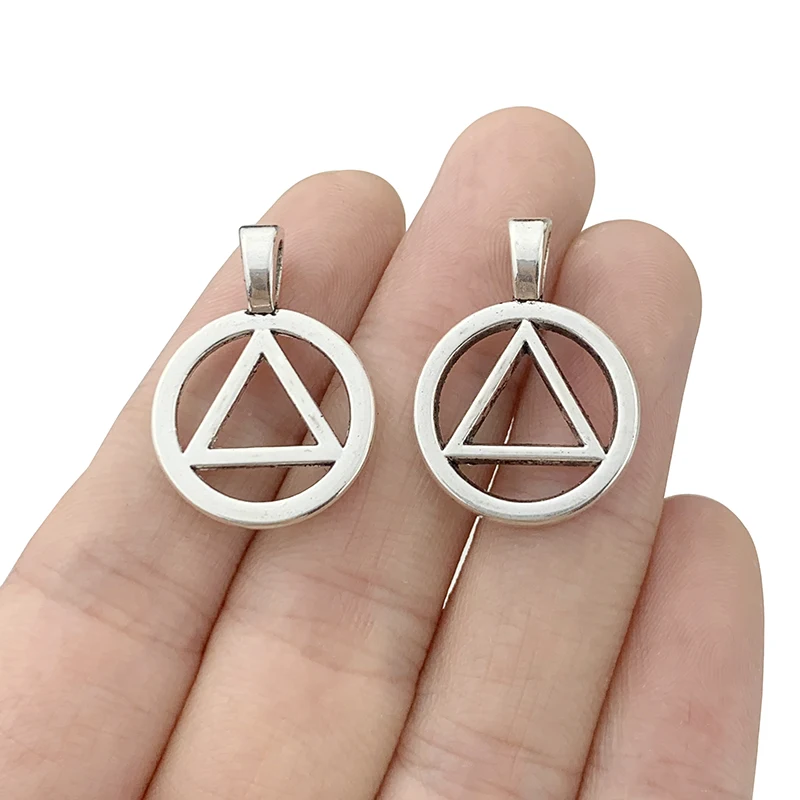 10PCS 2 Sided AA Alcoholics Anonymous Recovery Sobriety Triangle Symbol Silver Charms Pendants  DIY Necklace Making