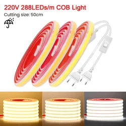 AC 220V COB LED Strip Light Switch Power Kit with Adhesive 288LED/m Flex Tape 5m 10m 20m 30m 0.5m 3000K 4000K 6000K Waterproof