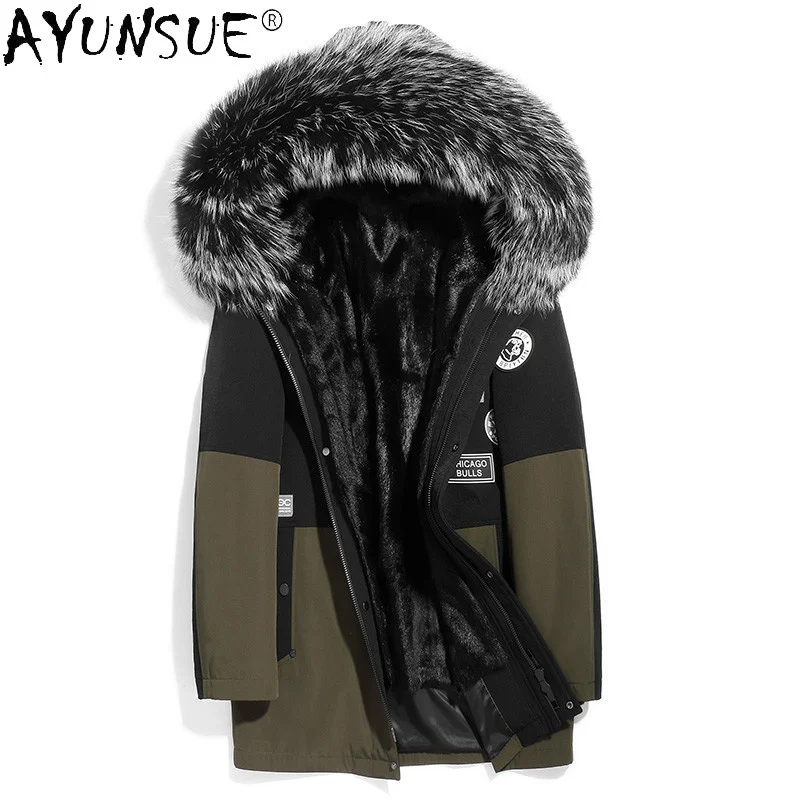 Winter Jacket Men Clothing Genuine Raccoon Fur Collar Coat Cunning Jackets Shearling Parka 2024 Hommes Veste LXR988