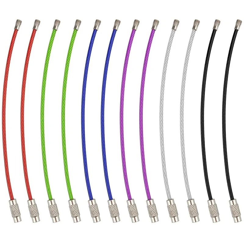 Chaveiro Tag Corda de Fio Cabo Laço Parafuso Bloqueio Gadget Anel Chave Círculo Acampamento Mão Conjunto Ferramenta Aço Inoxidável 10 Peças Cores