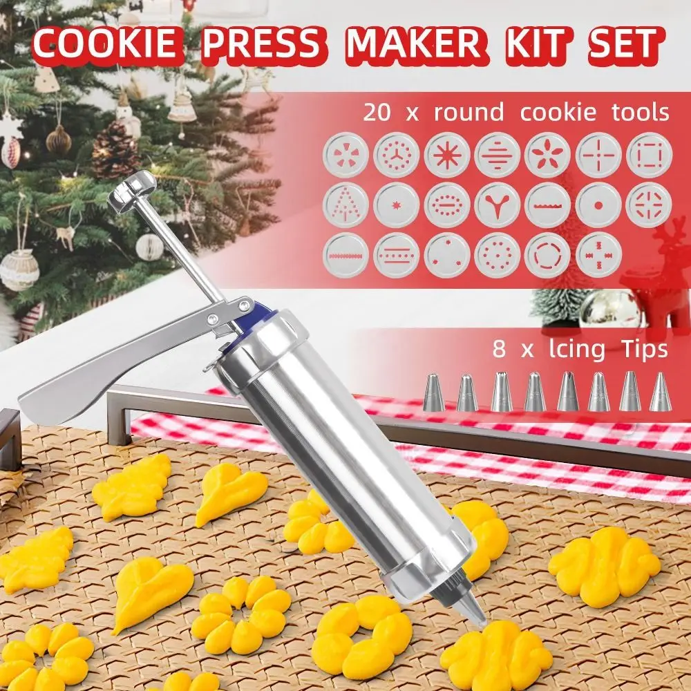Multipurpose Cookie Press Kit 20 Cookie Discs Simple operation Biscuit Maker set 8 Piping Tips Manual Operation