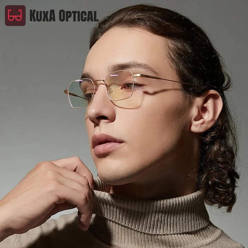 

KUXA High-End Optical Glasses Man Women Pure Titanium Eyewear Hyperopia Myopia Eyeglasses Anti-Reflection UV Prescription Polygo