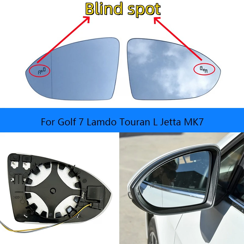 

Car led warning blind spot wide angle heated mirror glass for Volkswagen Golf 7 Lamdo Touran L Jetta MK7 rearview mirror lens