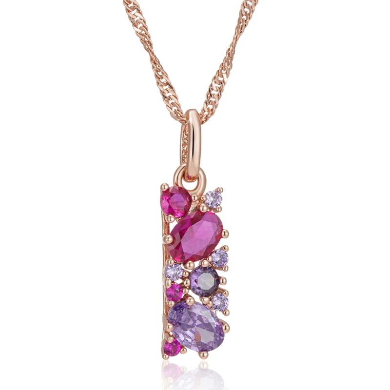 Kinel Hot Shiny Red Purple Natural Zircon Pendant Necklace for Women 585 Rose Gold Color Pendant Ethnic Daily Vintage Jewelry