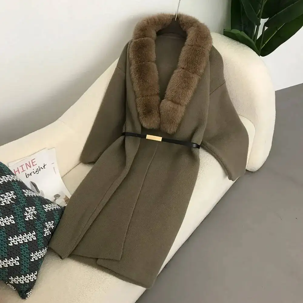 

Зимняя куртка 2025 года, женское настоящее пальто, воротник из натурального лисьего меха, длинная свободная толстая теплая верхняя одежда, свитер, новая одежда