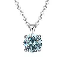Classic Yellow Gold Cubic Zirconia Pendant 18K Silver Plated - Silver Blue