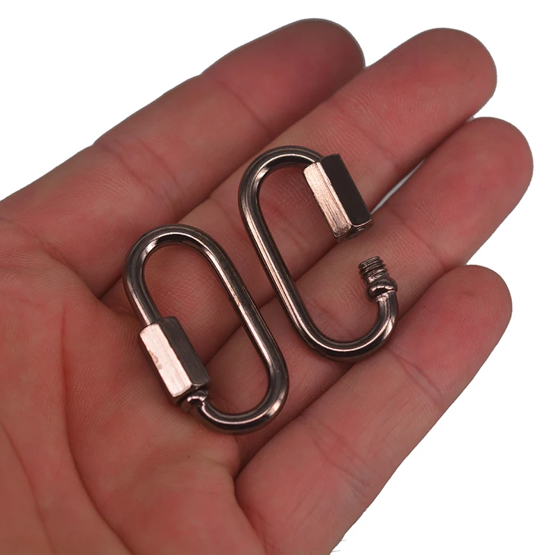 2 pcs gunmetal jet black heavy duty  steel QUICK release SCREW lock Carabiner Chain LINK oval Hook hanging Camping connector
