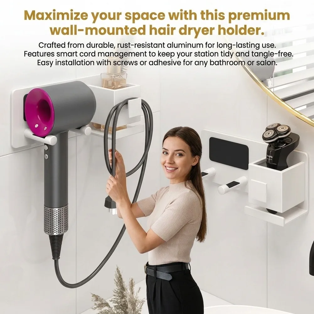 For Organized Bathroom Hair Dryer Holder Flexible Installation Hair Dryer Holder Hair Dryer Holder Dual Installation Method