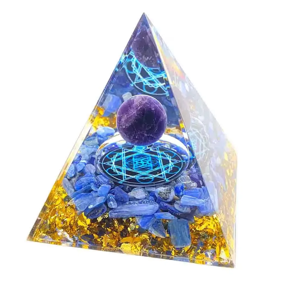 Energy Generator Orgone Pyramid Amethyst Azurite Healing Natural Crystal Reiki Chakra Generator Orgonite Yoga Tool