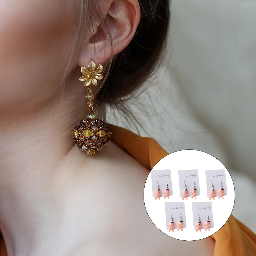 

5Pair Baby Pattern Eardrop Resin Pendant Creative Infant Earrings Easy Matching Clothes Lovely Ear Accessories Women