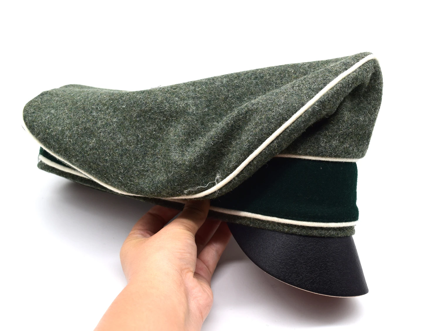 Cosplay Collectable German  WH Crusher Field Visor Cap Green Hat Wall Sweat Ring Made Leather