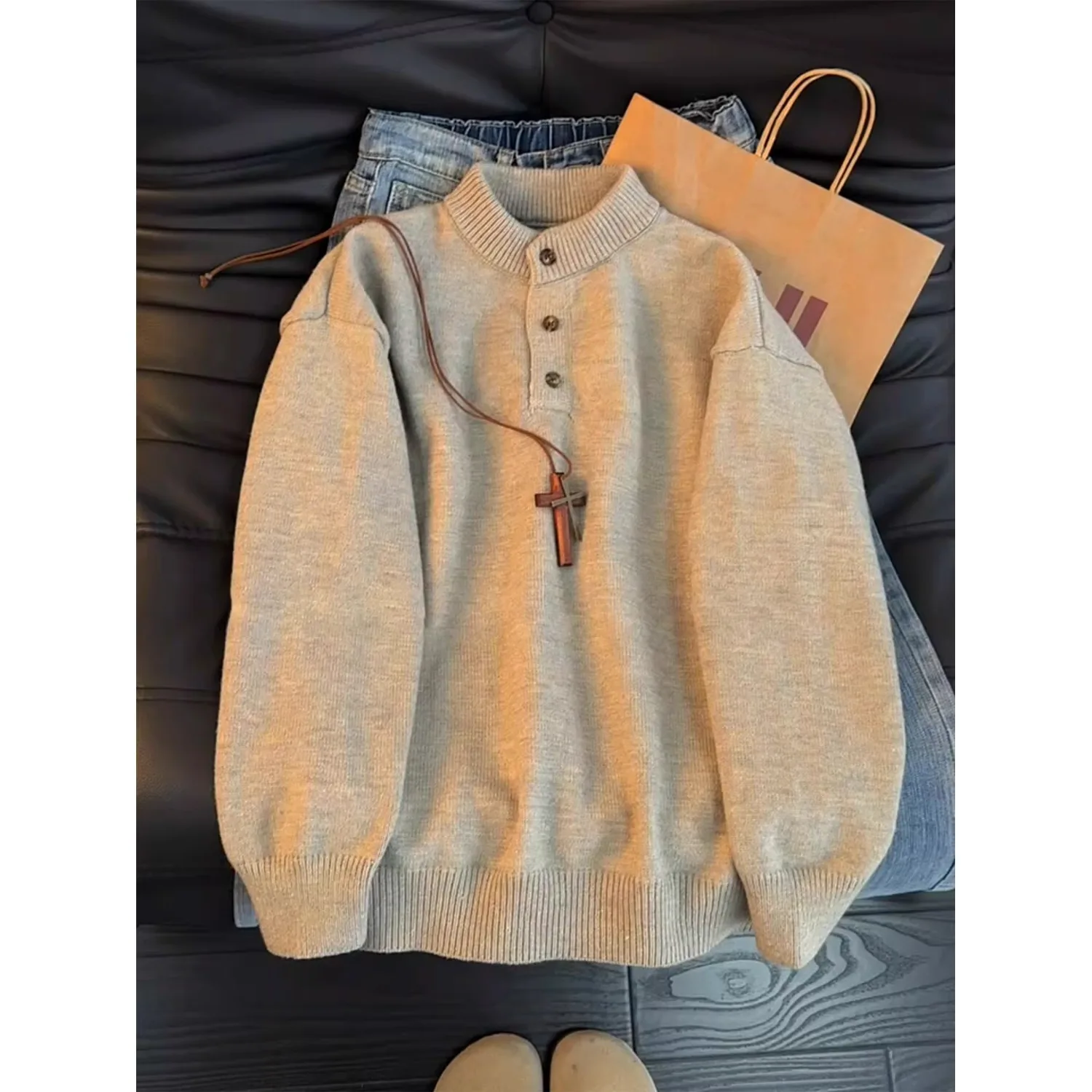 

2024 Autumn/Winter New Men's Casual Half High Collar Youth Sweater High Quality Korean Versatile Warm Fashion