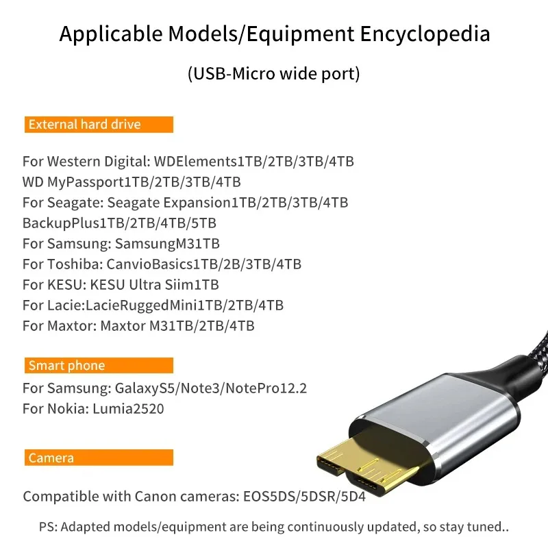 USB C to Micro B 3.0 Cable  For MacBook Laptop Hard Drive Disk MicroB Connector Cable USB 3.0 Type C to Micro B 5Gbps Data Cable